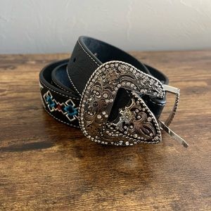 Black western leather belt with beautiful pattern